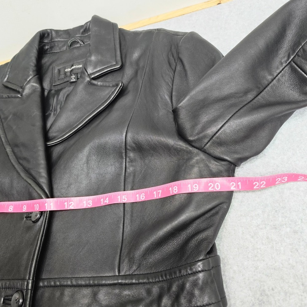 Vintage 90s Leather Jacket Coat Women's L Black Alt Grunge Goth Classic Matrix - Picture 10 of 16